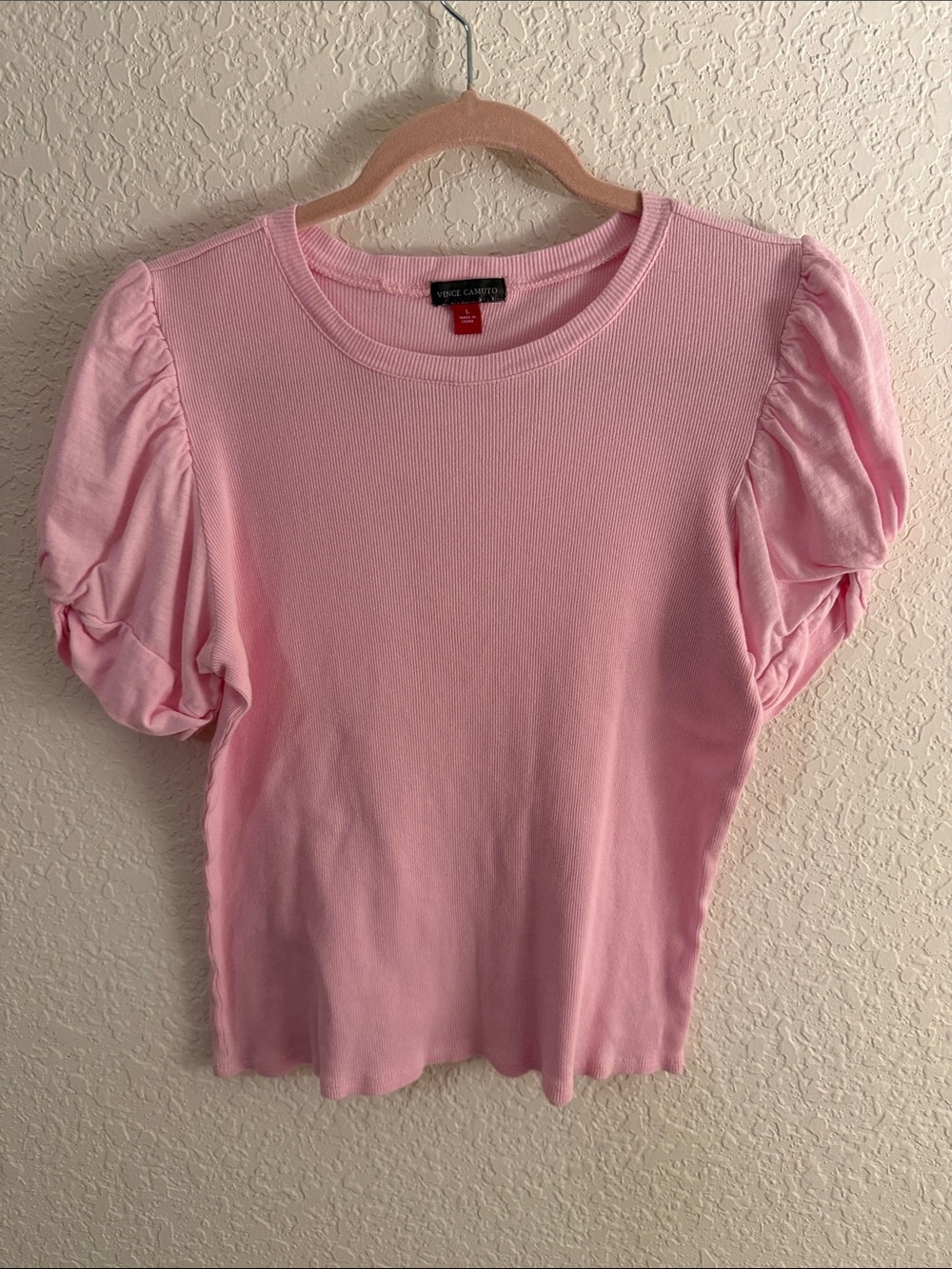 Vince Camuto Light Pink Ribbed Puff Sleeve Tee